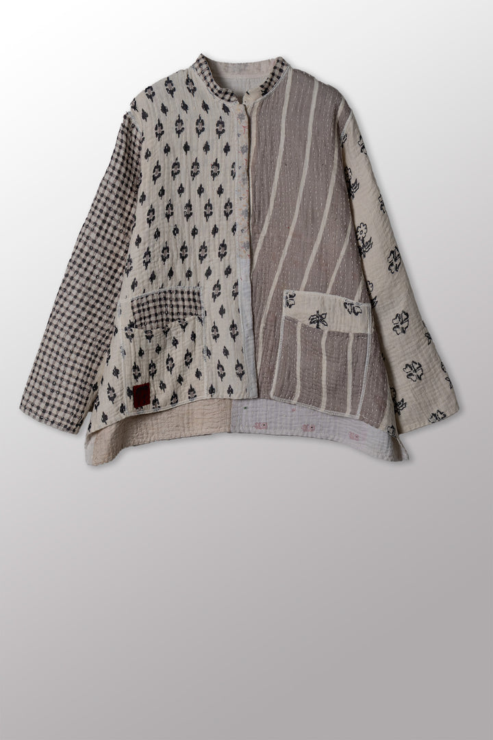 BBK PATCH KANTHA KAFTAN JACKET SHORT - bl-bbp4088-ivy -