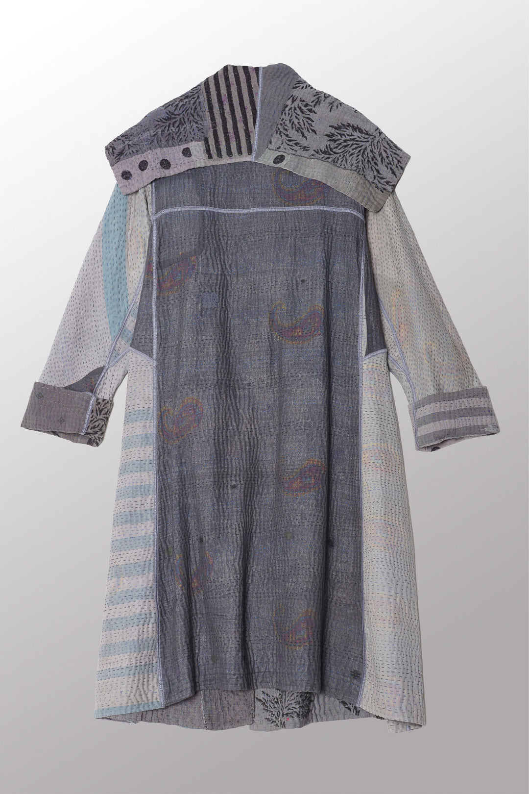 FRAYED PATCH KANTHA A-LINE COAT - fi4309-gry -