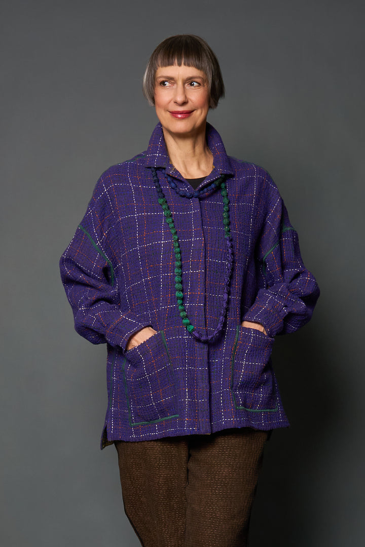 WOOL WAFFLE KANTHA RELAXED SHIRT JACKET - ww3j105-prp -
