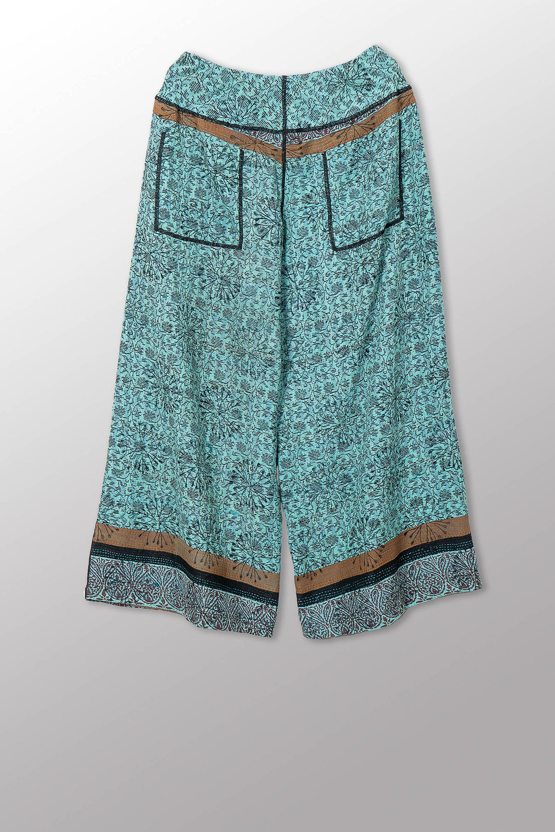 VINTAGE COTTON & NEW VOILE KANTHA MID RISE WIDE LEG PANTS - cn2665-0001m -