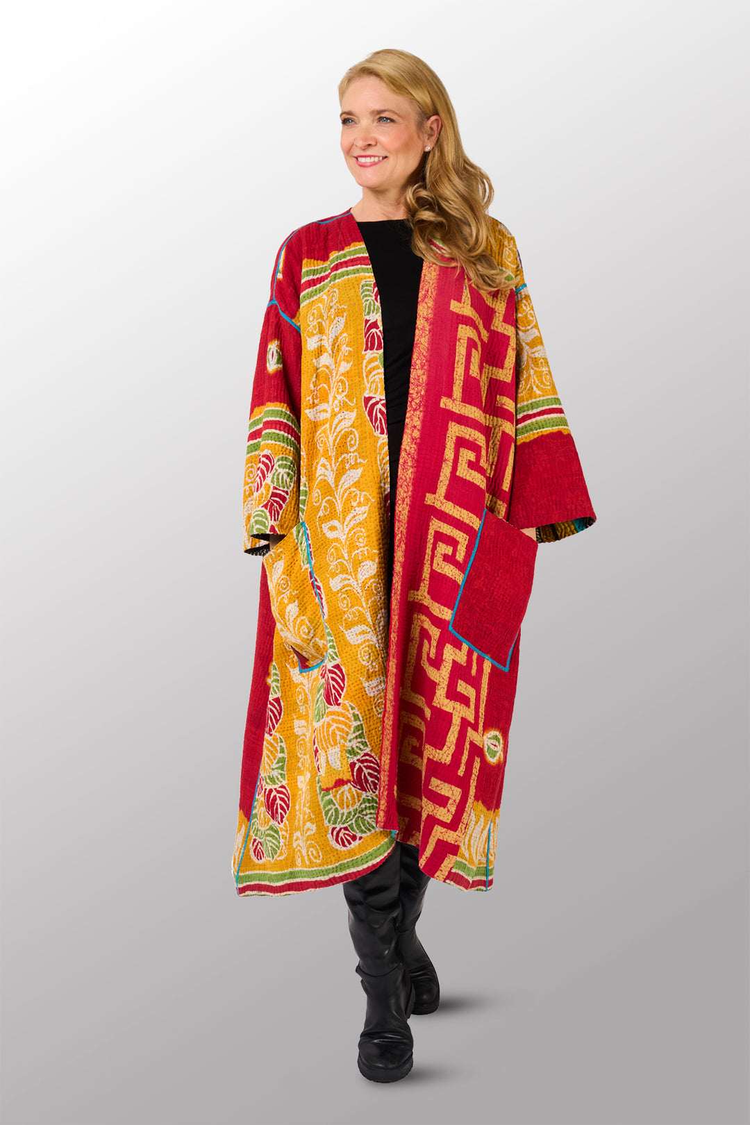 VINTAGE COTTON KANTHA LONG DUSTER - cv4328-0014a -