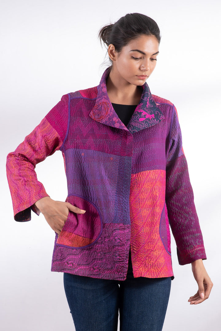 JACQUARD SILK KANTHA SHORT JACKET - js4007-pik -
