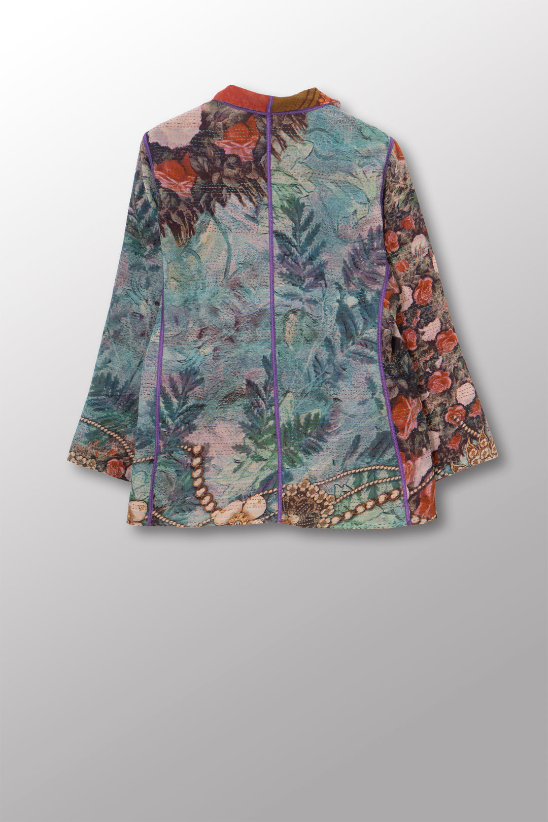 VINTAGE SILK GEORGETTE COTTON KANTHA SHORT JKT - gc2007-0003s -