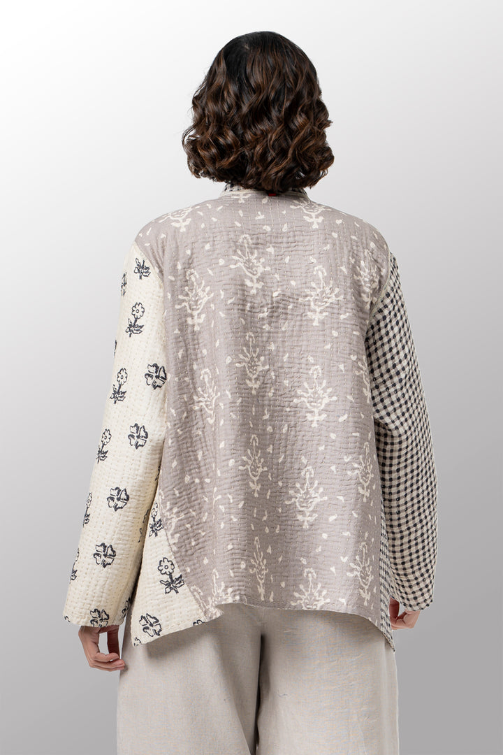 BBK PATCH KANTHA KAFTAN JACKET SHORT - bl-bbp4088-ivy -