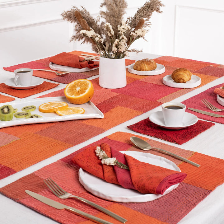 Mosaic Fray Handmade Vintage Kantha Napkin -Carrot (Set of 2)