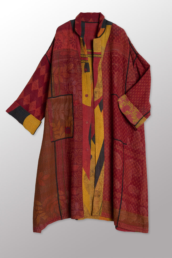 COTTON OVERDYE KANTHA NEW OVERSIZED COAT - ov4342-cred007a -