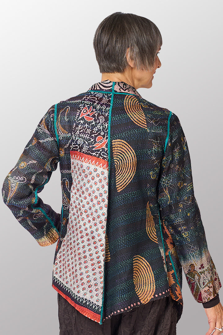 VINTAGE SILK KANTHA WING COLLAR JKT - sv2013-0040s -