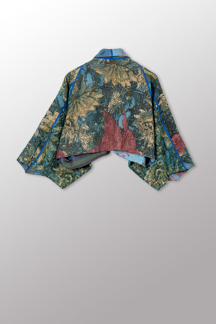 VINTAGE SILK GEORGETTE COTTON KANTHA PUFF SLV. SHRUG - gc4062-0003a -