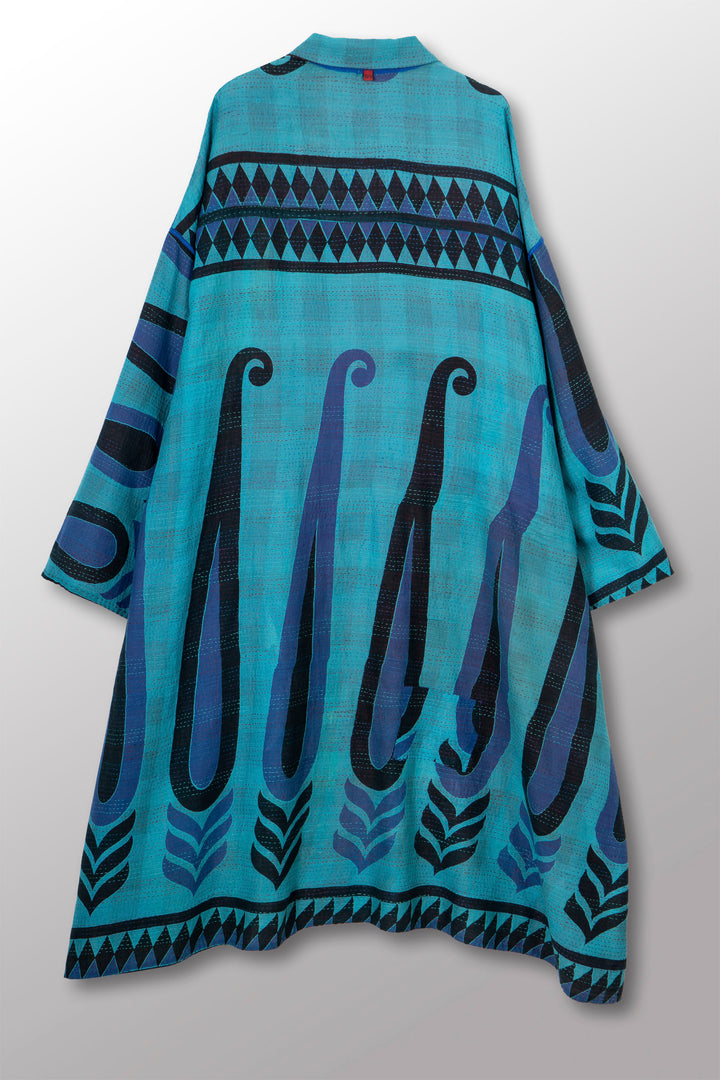 VINTAGE SILK GEORGETTE COTTON KANTHA NEW OVERSIZED COAT - gc2342-0001a -