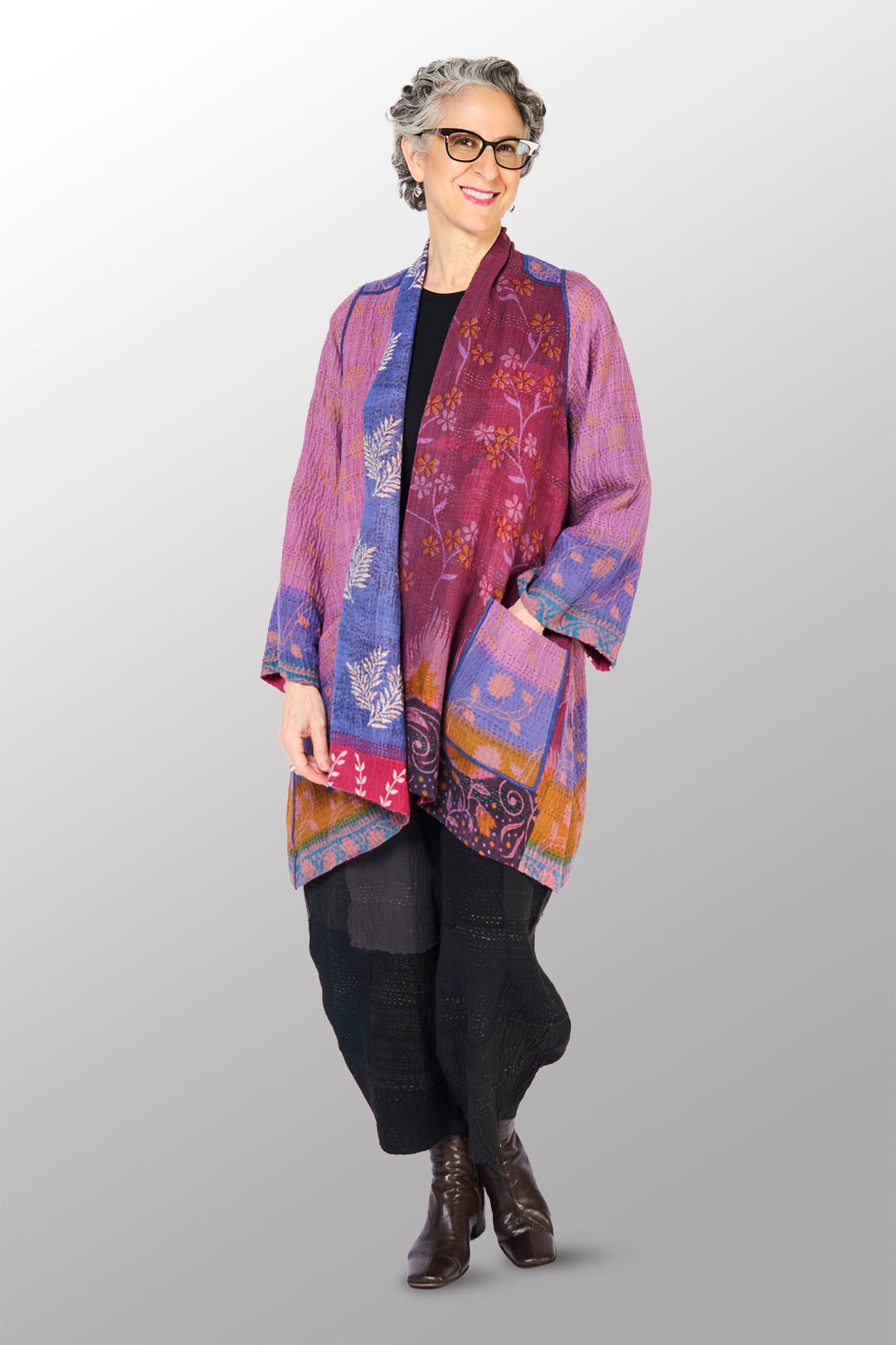 COTTON OVERDYE KANTHA A-LINE JKT - ov4003-cfus037a -