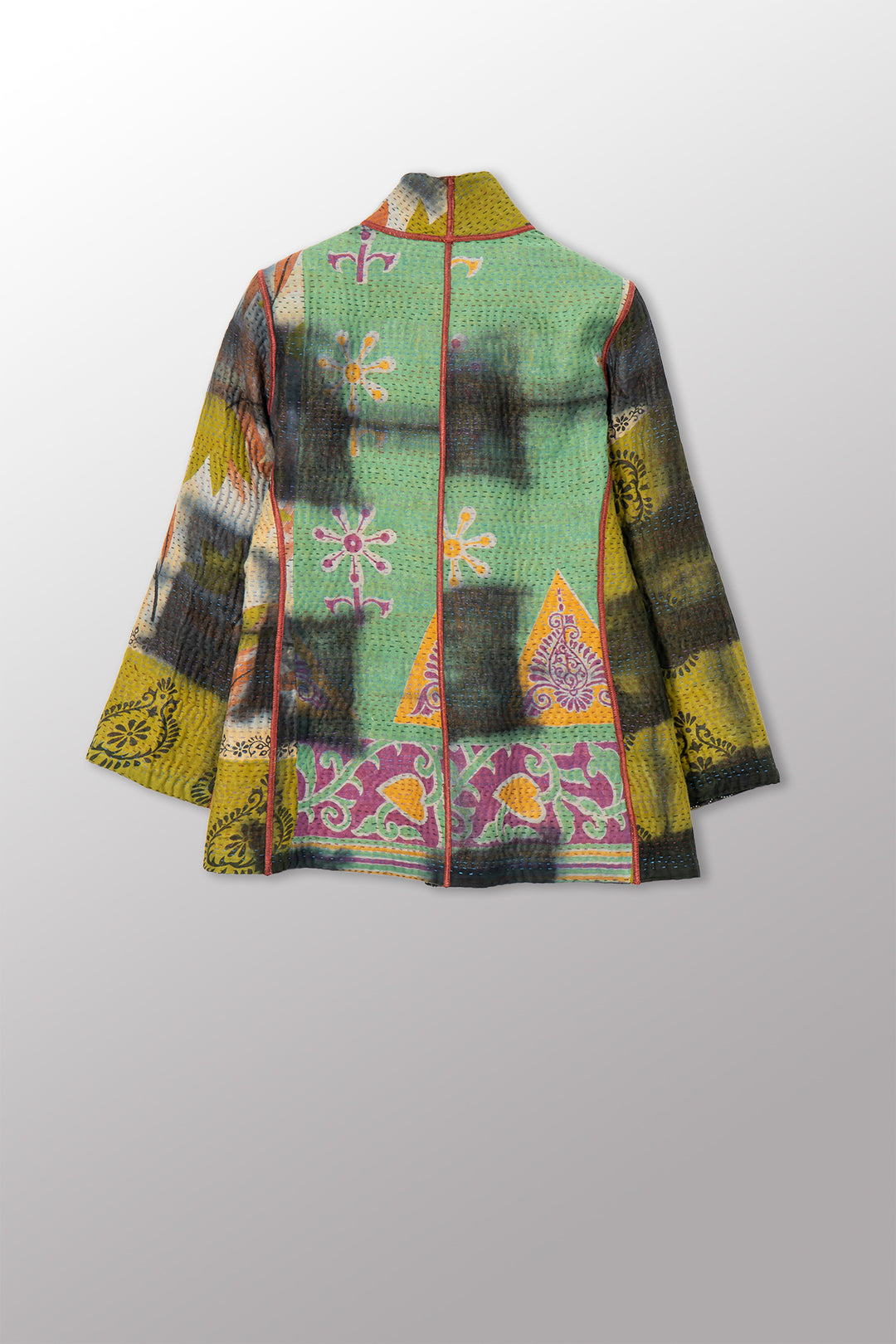 VINTAGE COTTON GREY CLAMP TIE DYE KANTHA SHORT JACKET - su4007-0001s -