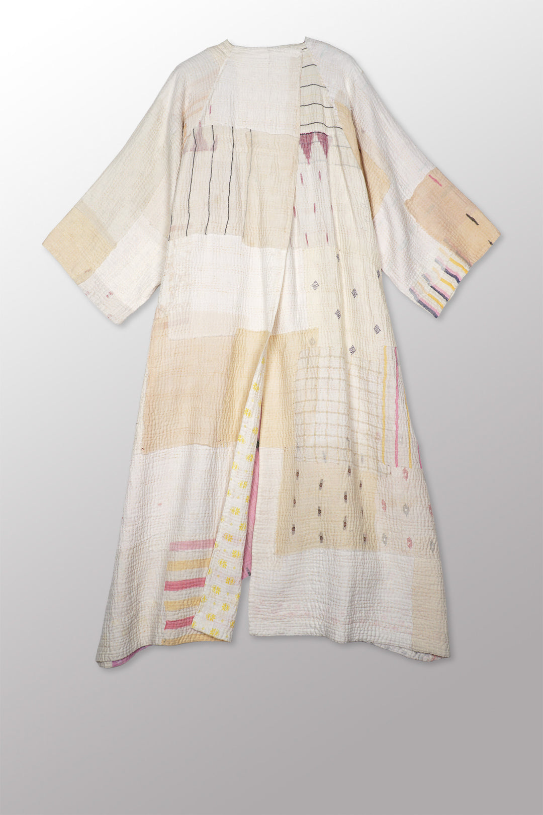 FRAYED PATCH MIX KANTHA KIMONO MAXI - fm4318-ivy -