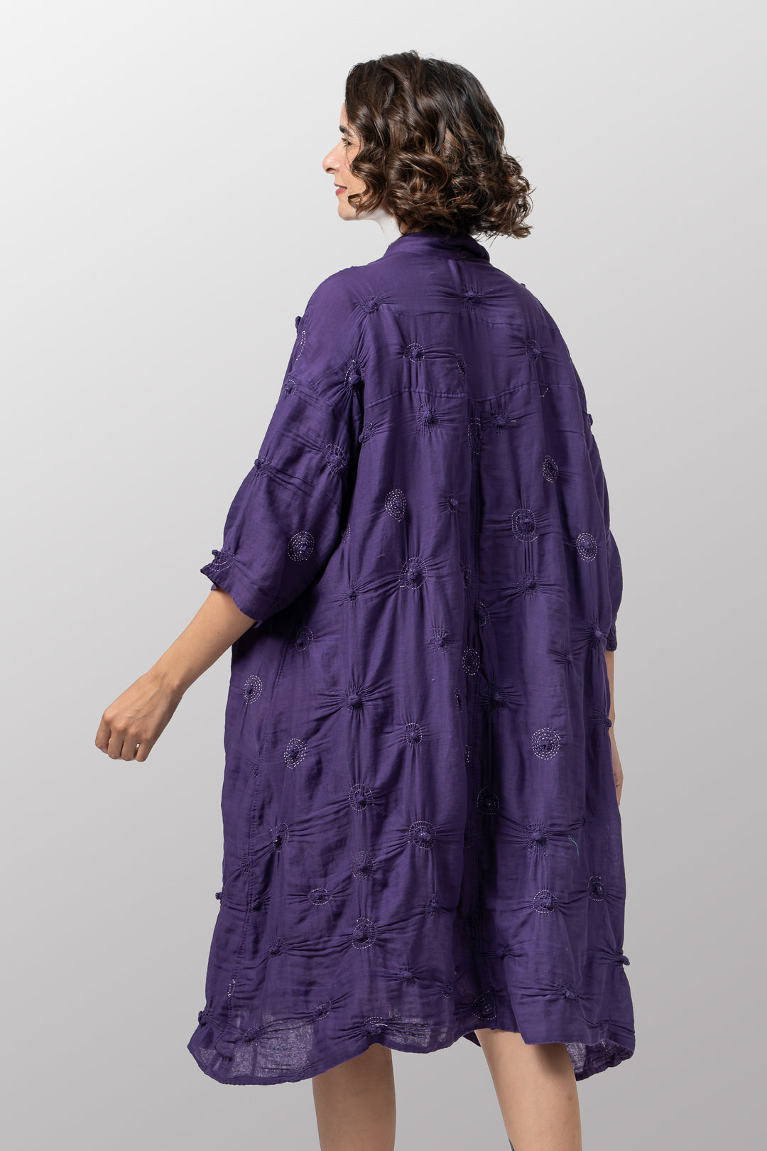 SPIRAL GARMENT KANTHA 3/4 SLV. SHIRT DRESS - sl2464-prp -