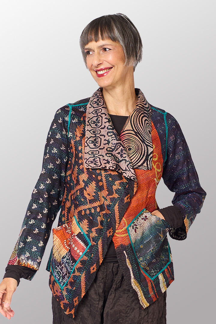 VINTAGE SILK KANTHA WING COLLAR JKT - sv2013-0040s -