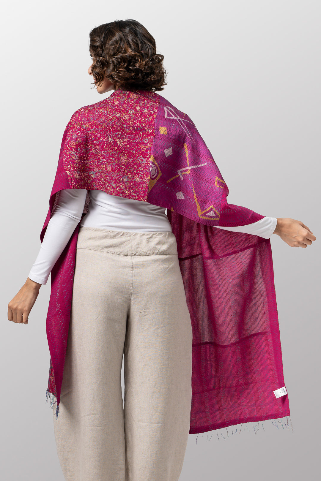 GEORGETTE VINTAGE SILK PATCH KANTHA SCARF STANDARD - gs2801-pik -