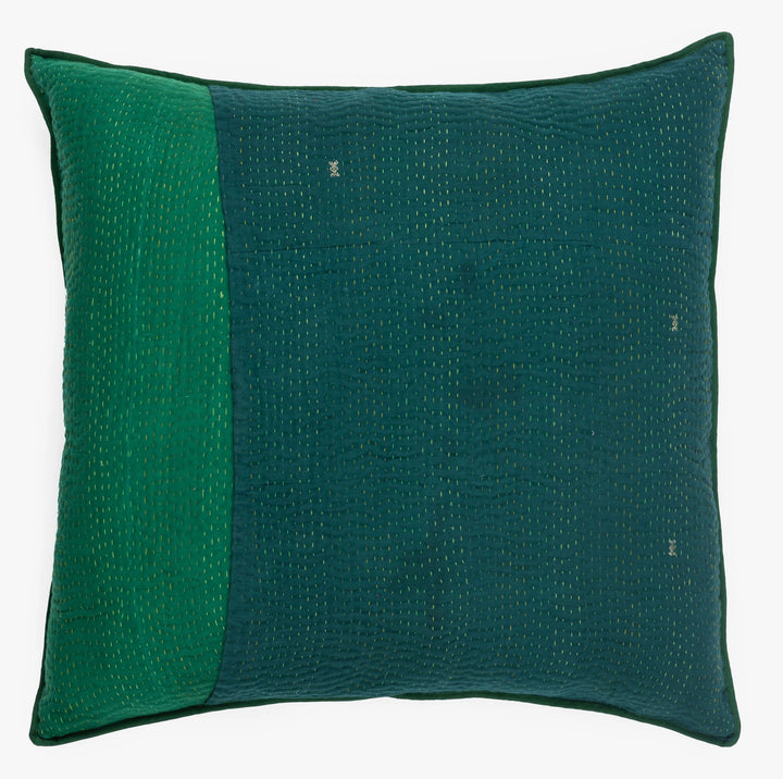 Landscape Fray Path Vintage Kantha Pillow -Green