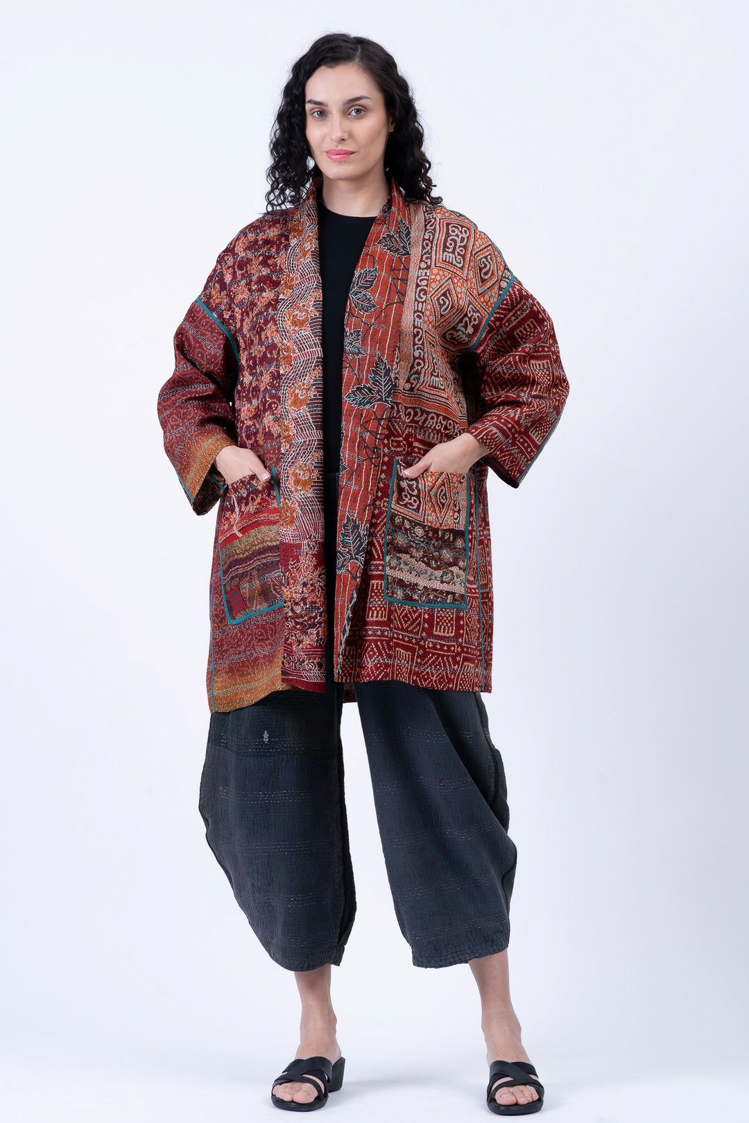 VINTAGE SILK KANTHA HAORI JACKET - sv2068-0006a -
