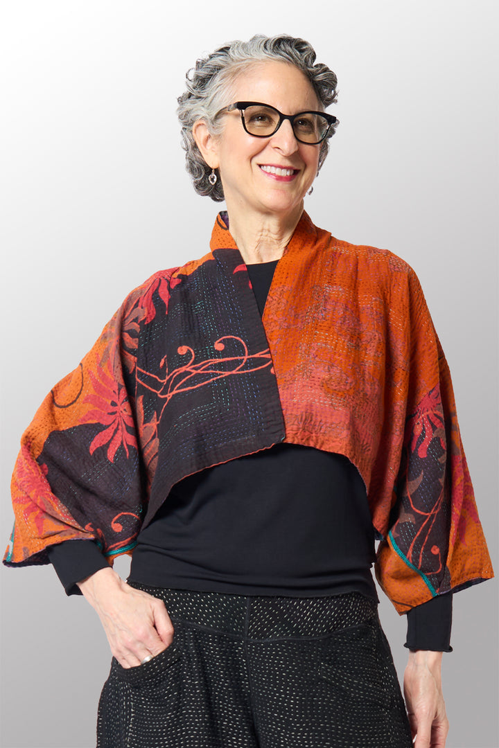 COTTON OVERDYE KANTHA PUFF SLV. SHRUG - ov2062-cprp001a -