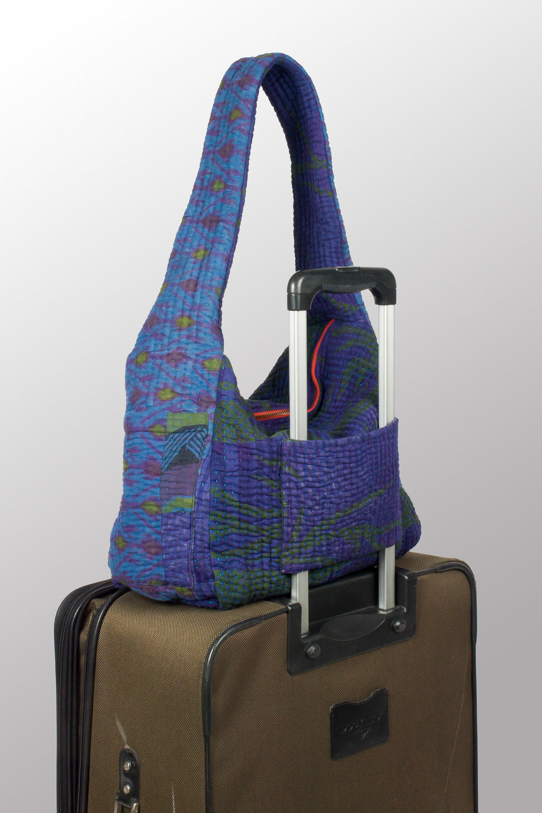 Quilted Overdye Cotton Kantha Oversized Hobo Bag - mm-oq5870-cblu005a -