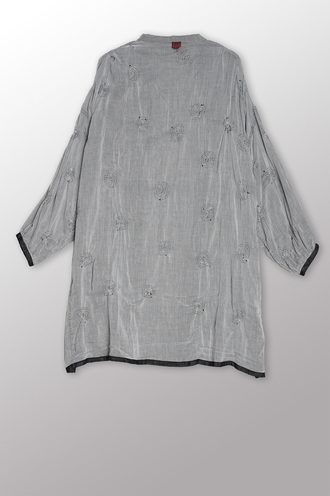 GAUZE SHIBORI GARMENT KANTHA BAND COLLAR OVERSIZED SHIRT - bl-gg2587-blk -