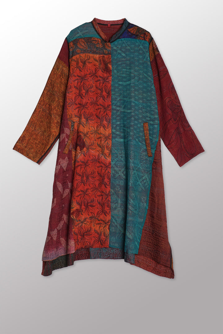 JACQUARD SILK KANTHA KAFTAN COAT - js4343-brn -