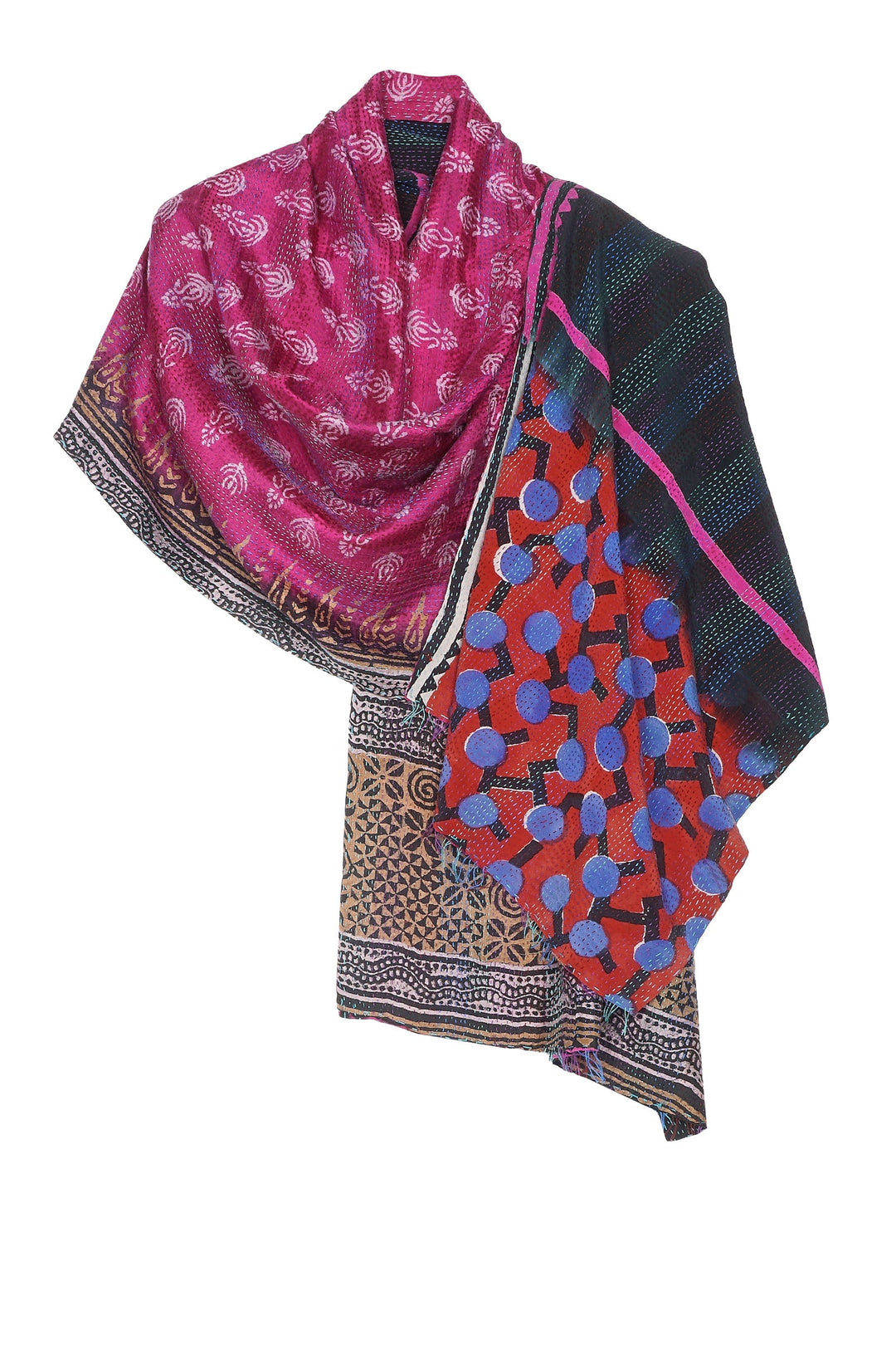 VINTAGE SILK GEORGETTE KANTHA SCARF STANDARD - sg2801-0012a -