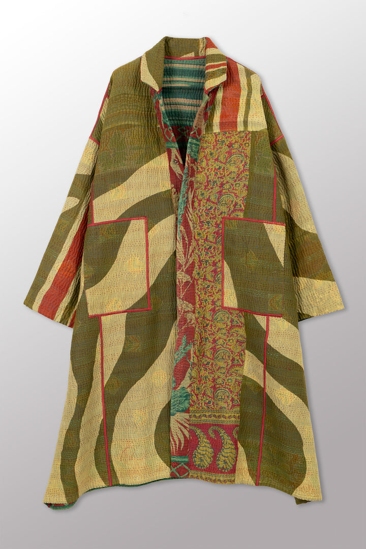 COTTON OVERDYE KANTHA NEW OVERSIZED COAT - ov4342-cgrn001a -