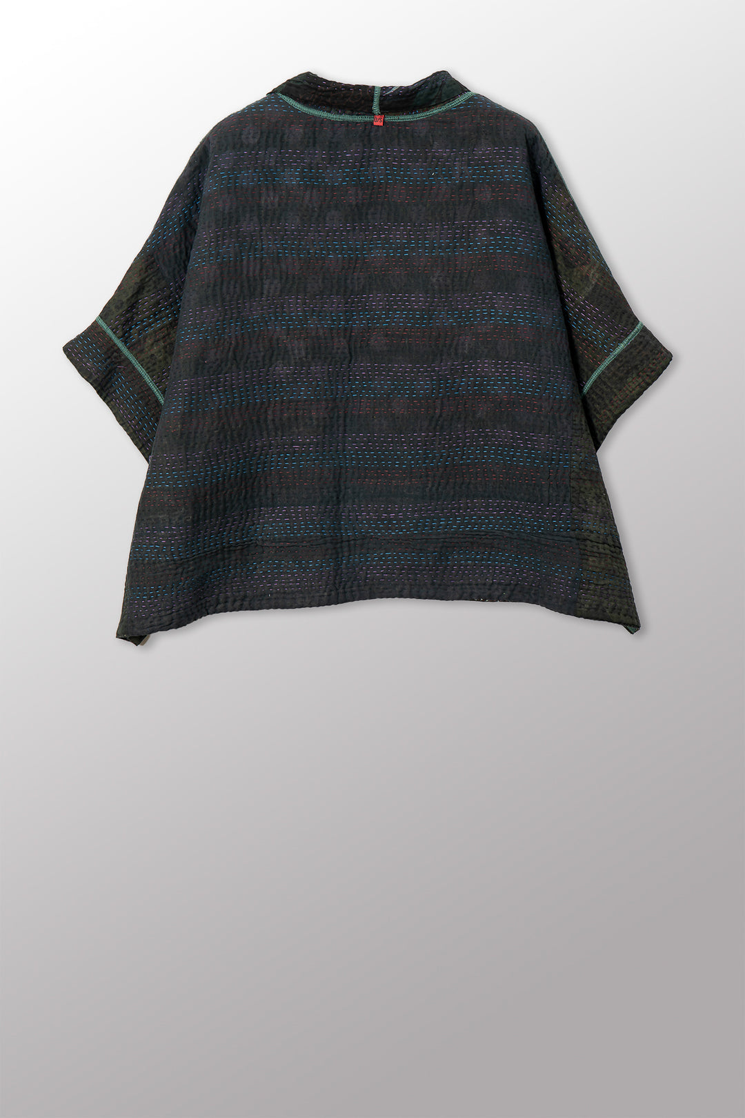 VINTAGE COTTON GREY CLAMP TIE DYE KANTHA MINI PONCHO - su4060-0003a -