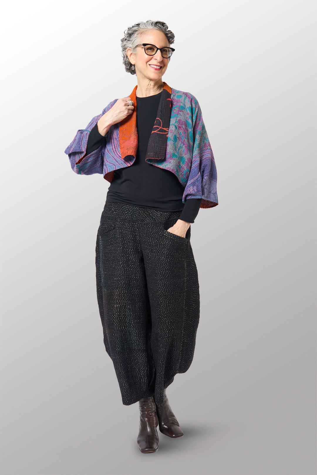 COTTON OVERDYE KANTHA PUFF SLV. SHRUG - ov2062-cprp001a -