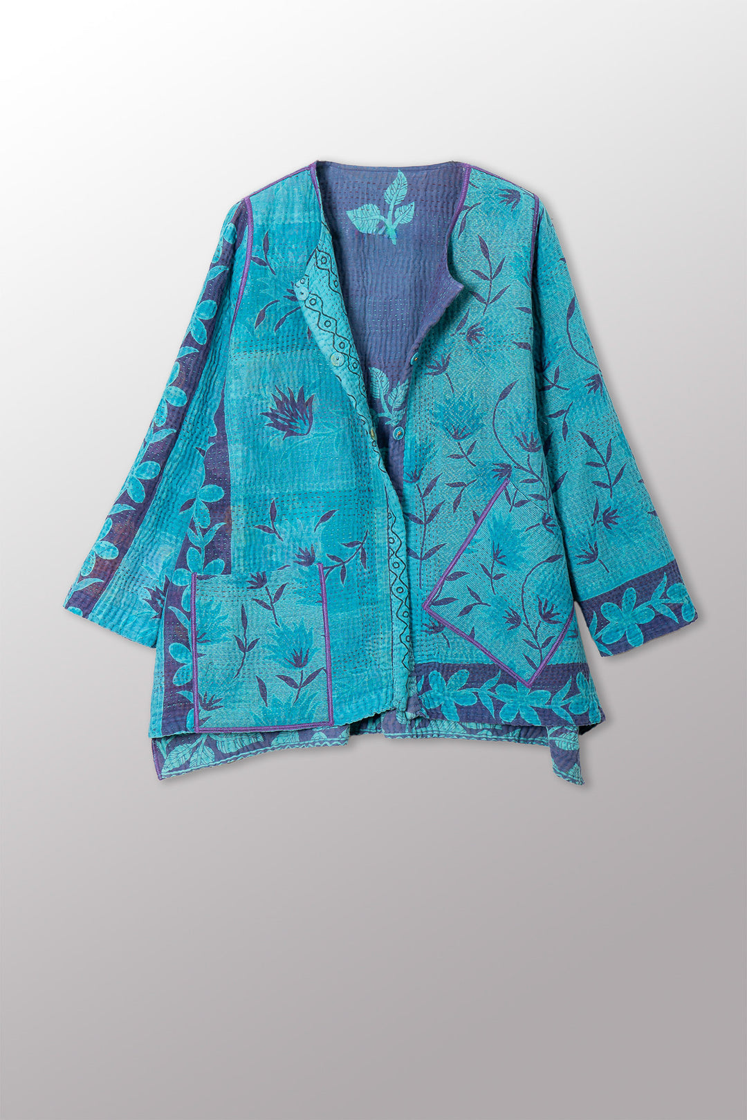 COTTON OVERDYE KANTHA CREW NECK POCKET JACKET - ov4025-ctur001a -