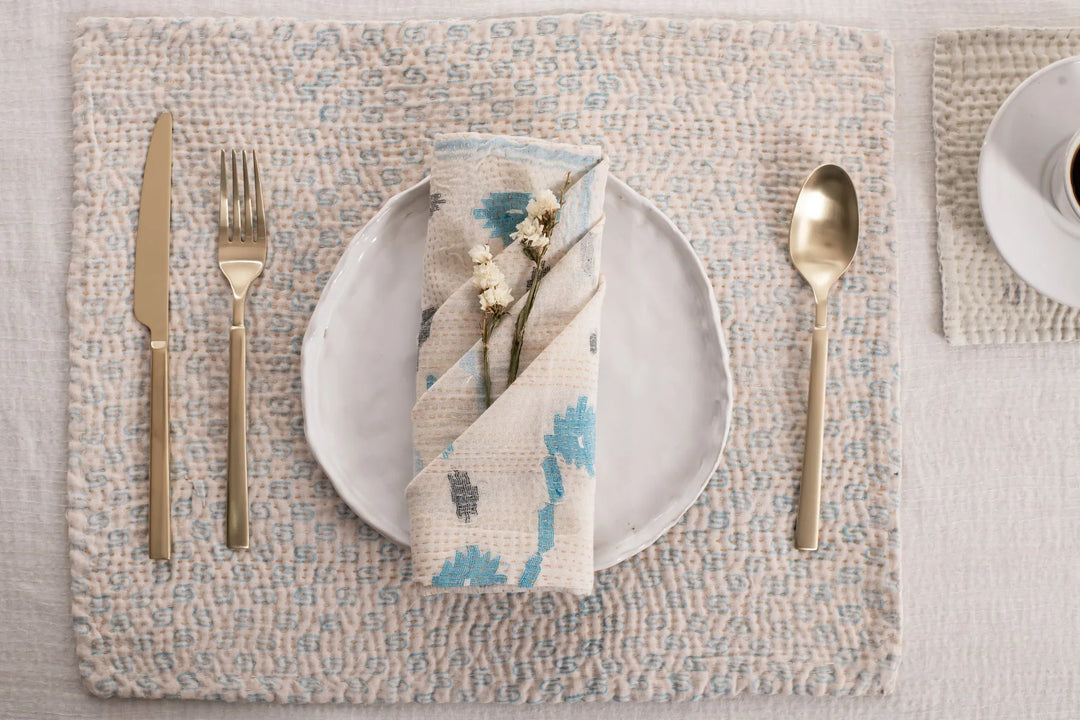 Mosaic Fray Handmade Vintage Kantha Placemat -Cauliflower (Set of 2)