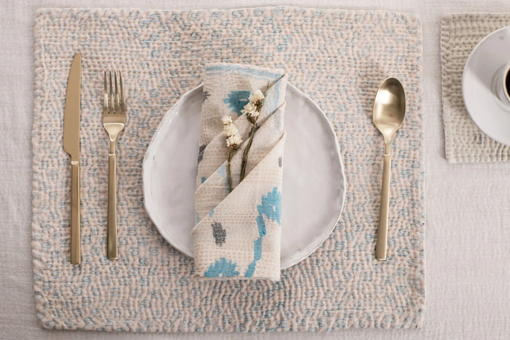 Mosaic Fray Handmade Vintage Kantha Placemat -Cauliflower (Set of 2)