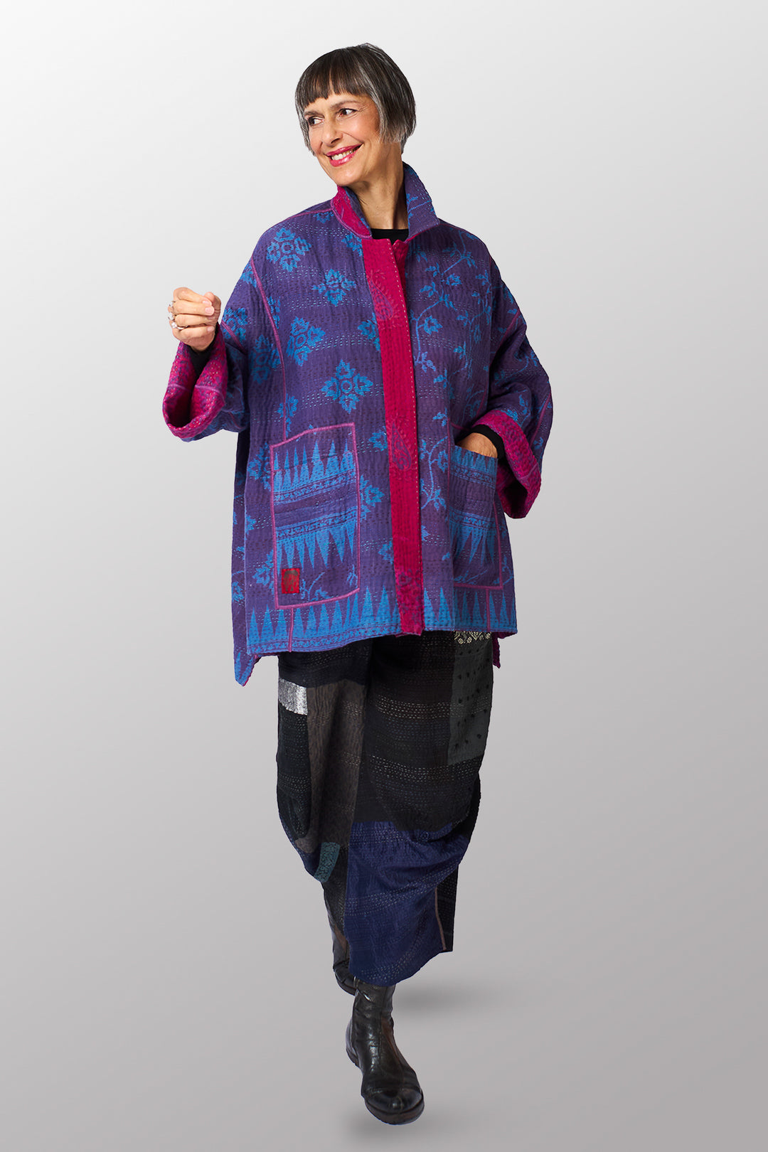 COTTON OVERDYE KANTHA OVERSIZED MINI COAT - ov4332-cfus001a -