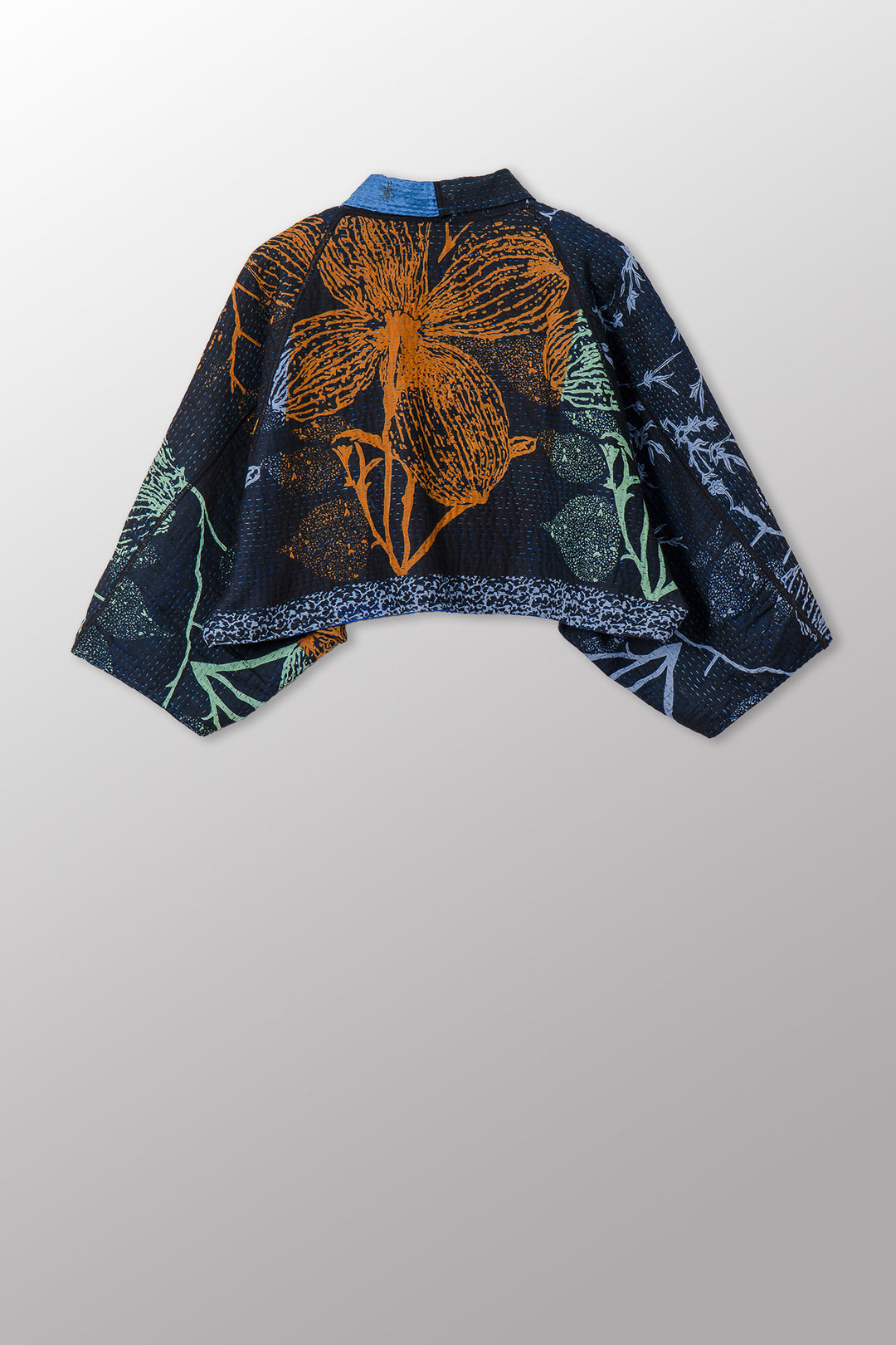 NIGHT FLOWERS KANTHA PUFF SLV. SHRUG - nl4062-blu -