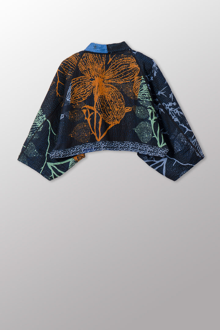 NIGHT FLOWERS KANTHA PUFF SLV. SHRUG - nl4062-blu -