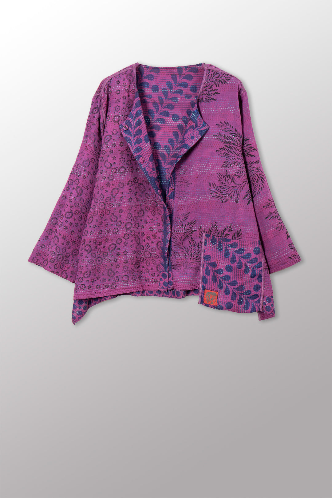 VINTAGE COTTON & NEW VOILE KANTHA A-LINE SHORT JACKET - cn2019-0001a -