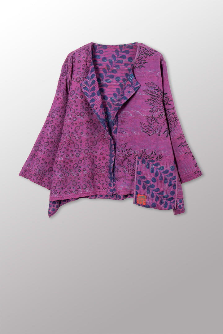 VINTAGE COTTON & NEW VOILE KANTHA A-LINE SHORT JACKET - cn2019-0001a -