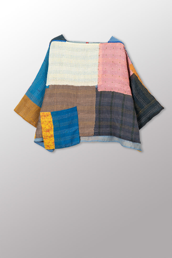 MOSAIC FRAY PATCH KANTHA 3/4 SLV. CROP TOP MIO - zb2538-mlt -