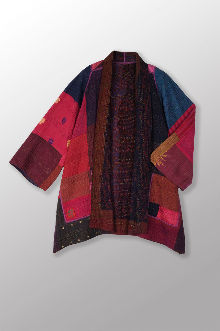 OVERDYED BAGH PRINT KANTHA A-LINE JKT - bg4003-pik -