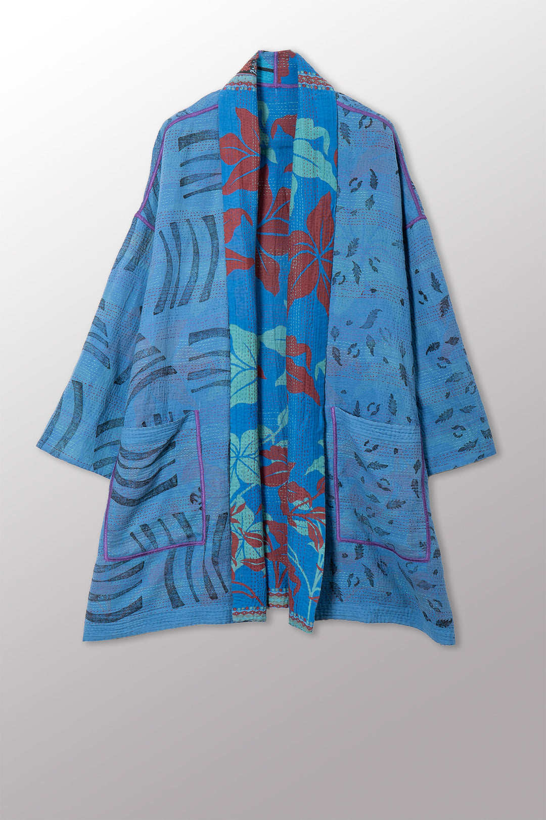 VINTAGE COTTON & NEW VOILE KANTHA HAORI JACKET - cn2068-0004a -