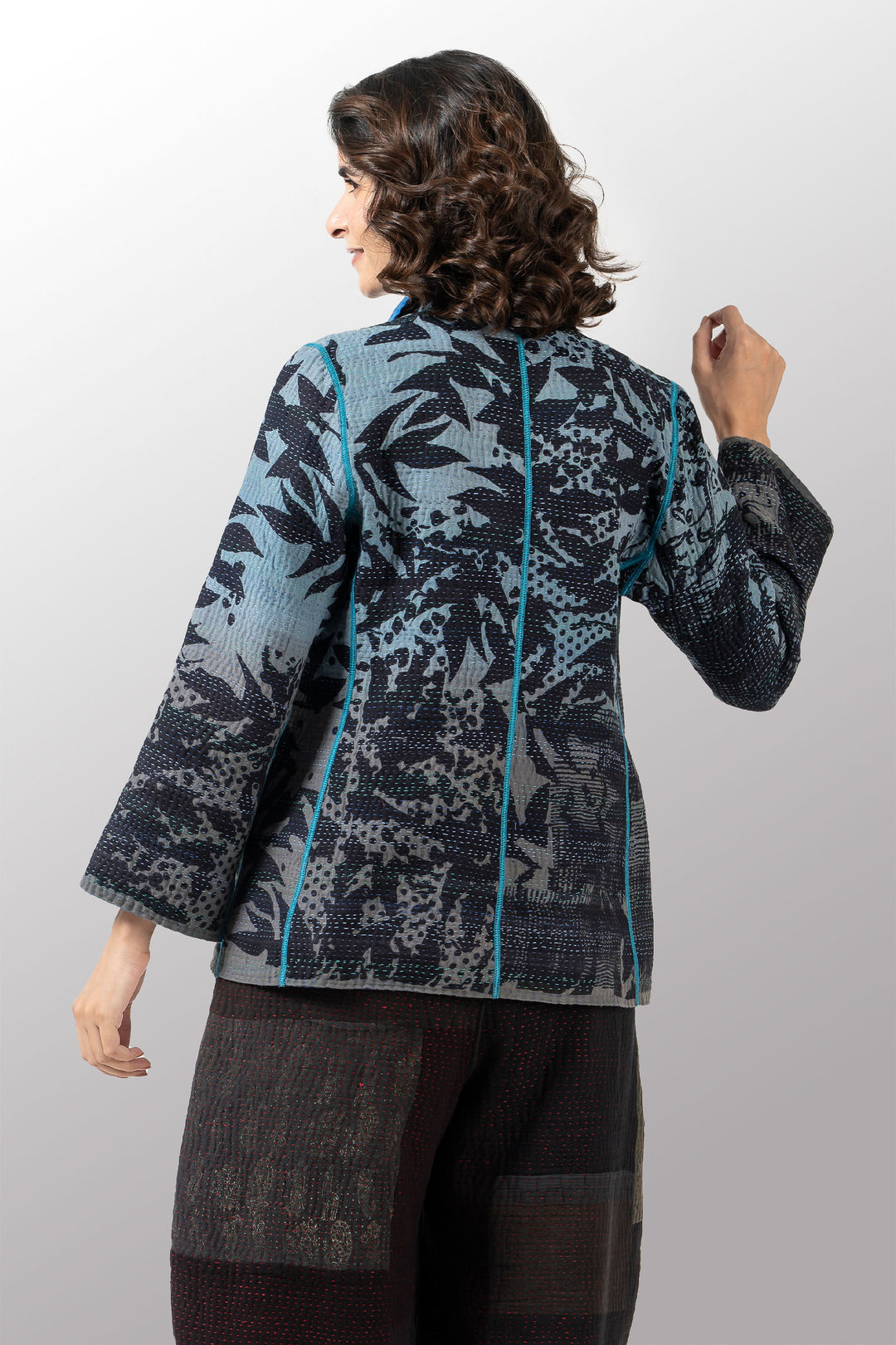 MONOTONE TWILIGHT PRINT KANTHA SHORT JKT - tp4007-blu -