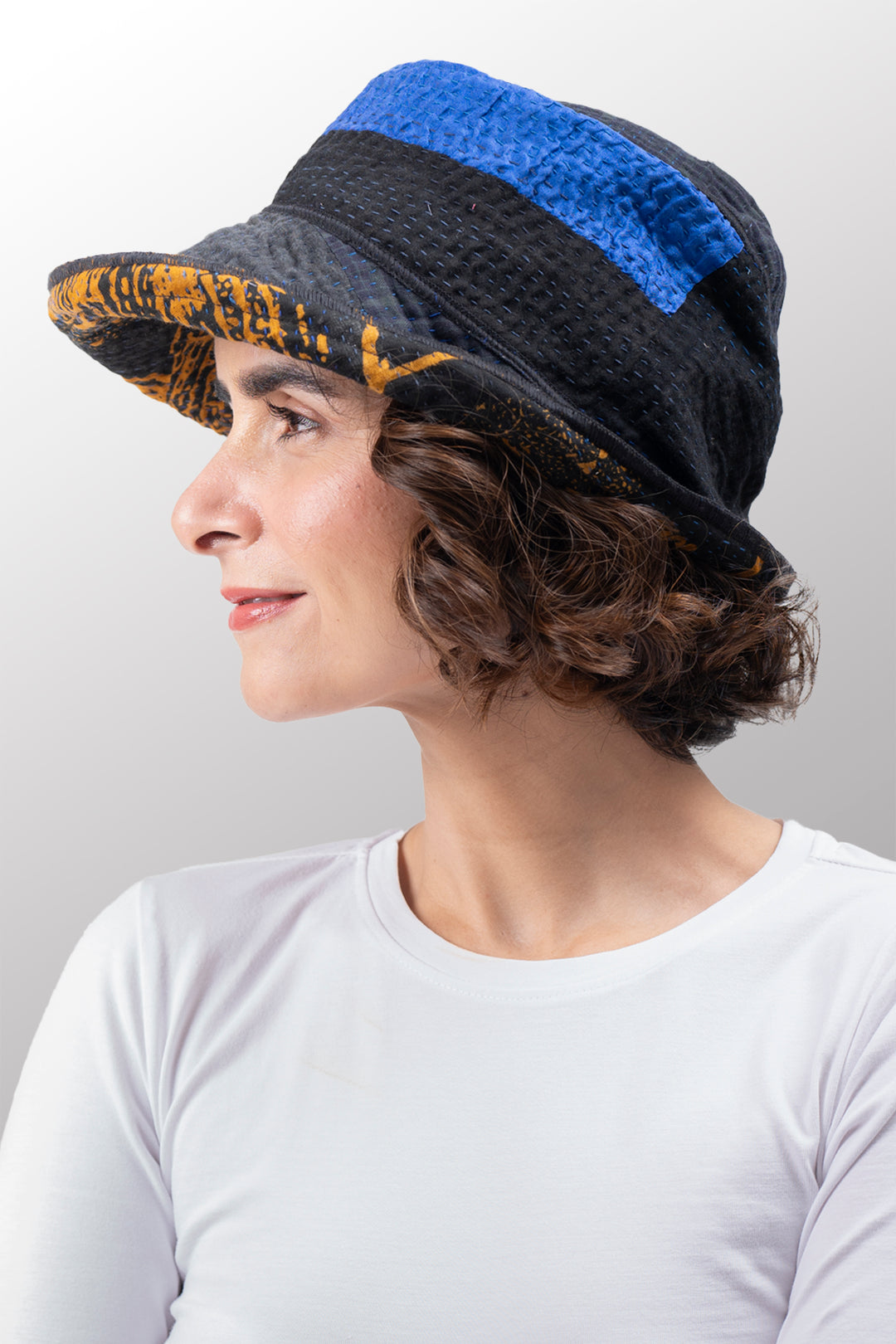 NIGHT FLOWERS KANTHA HALF BRIM HAT - nl4882-blu -