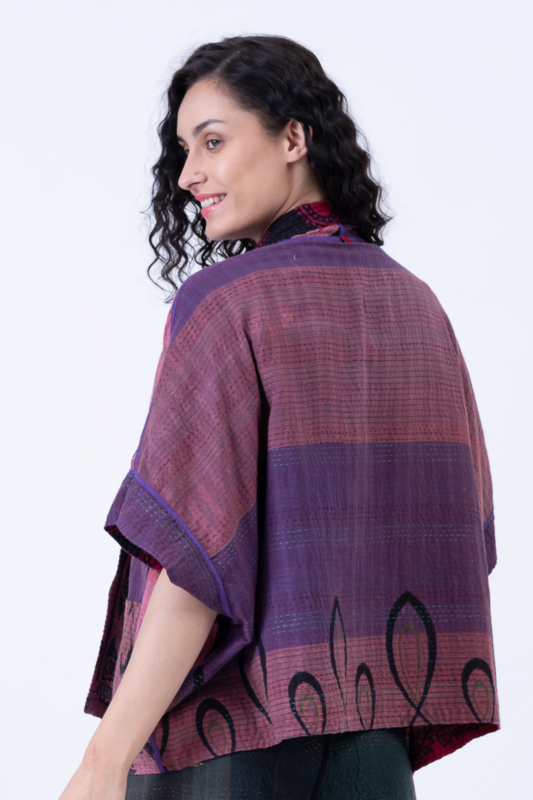 COTTON OVERDYE KANTHA MINI PONCHO - ov2060-cred001a -