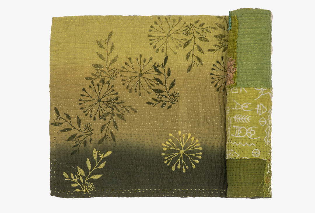 Ombre Patch Kantha Table Runner -Green