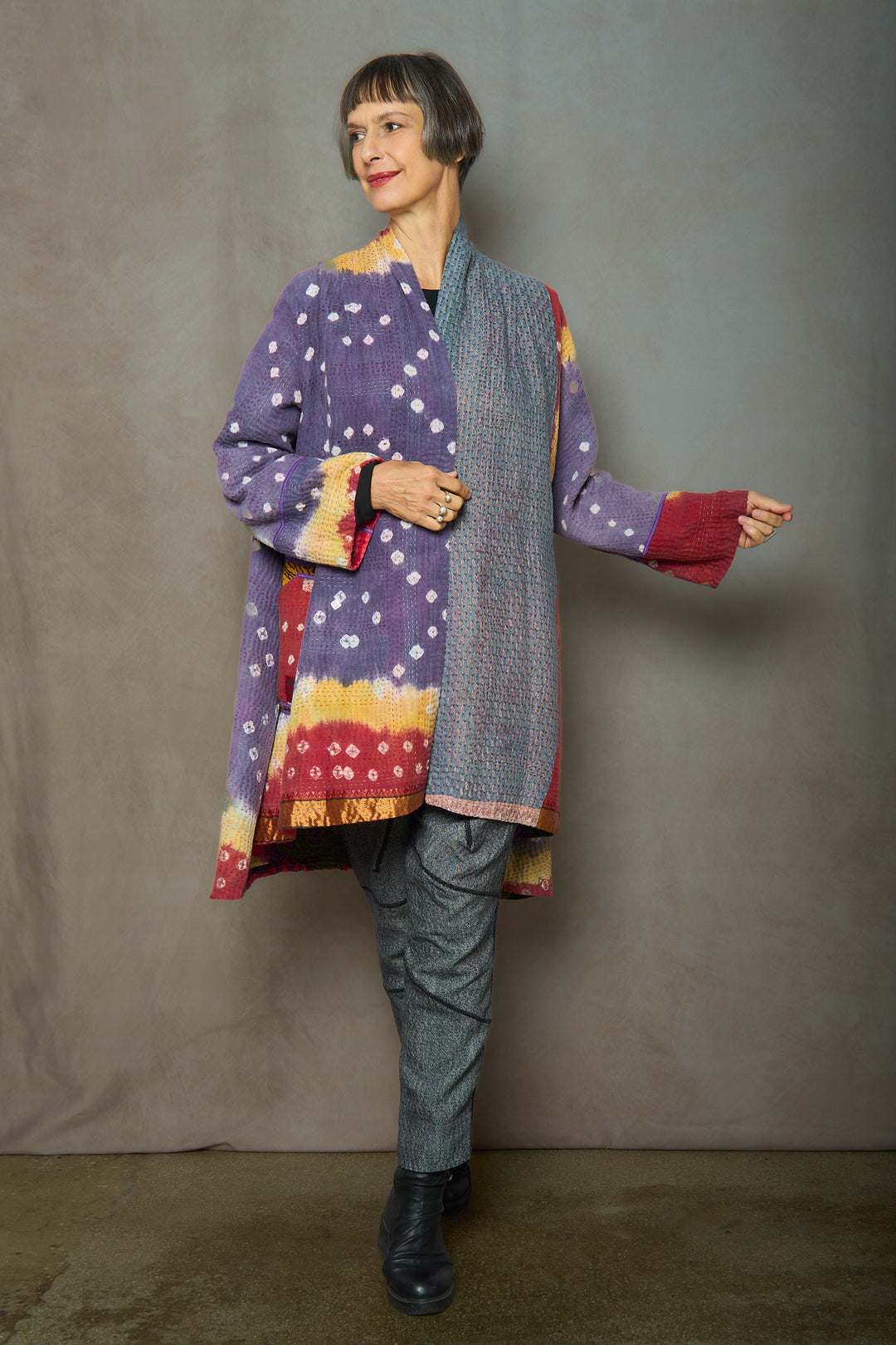 VINTAGE COTTON KANTHA KIMONO LONG JKT - cv4005-0143a -