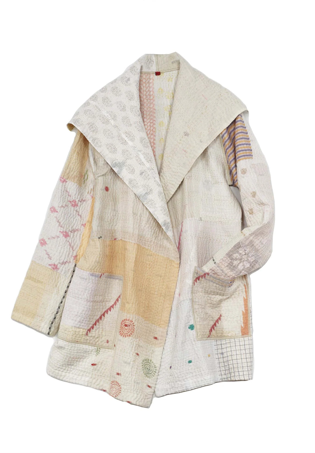 FRAYED PATCH MIX KANTHA POCKET JKT - fm4002-ivy -