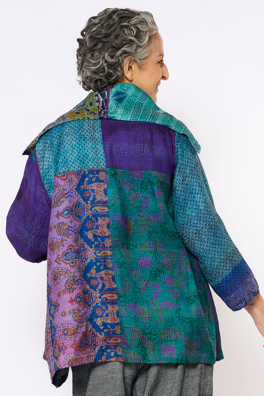 VINTAGE SILK KANTHA FLARE JKT - sv2010-0051a -