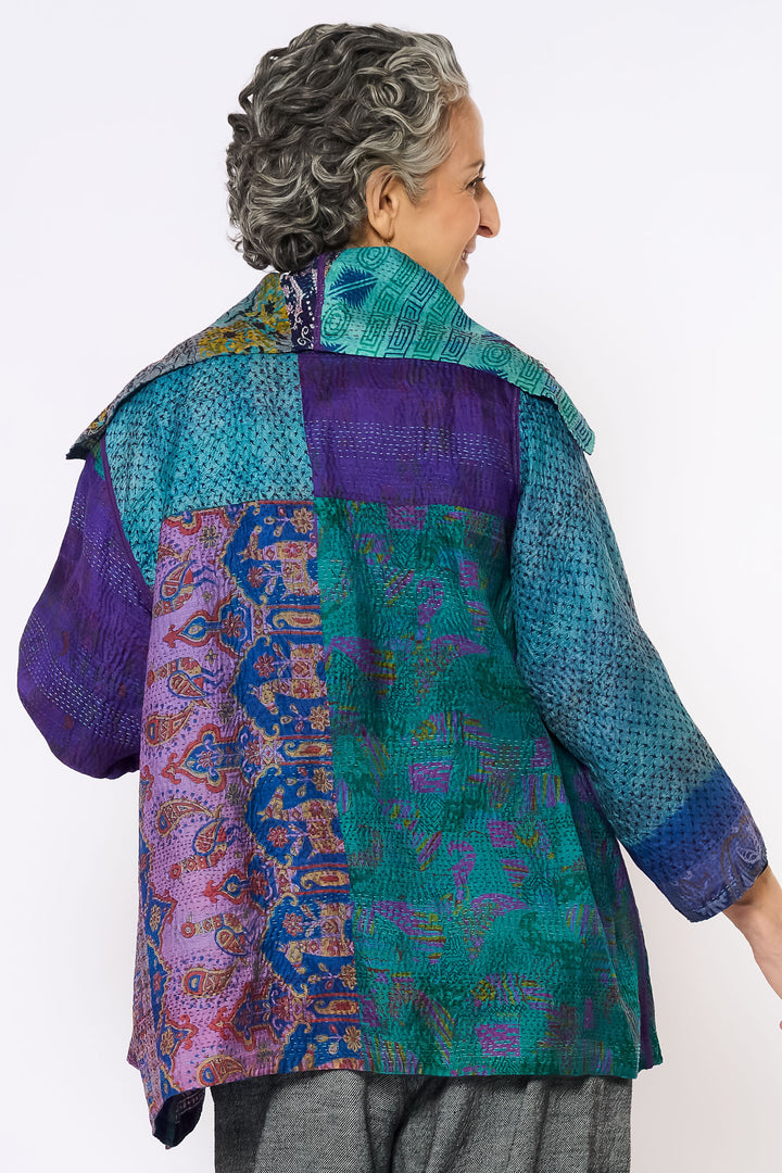 VINTAGE SILK KANTHA FLARE JKT - sv2010-0051a -