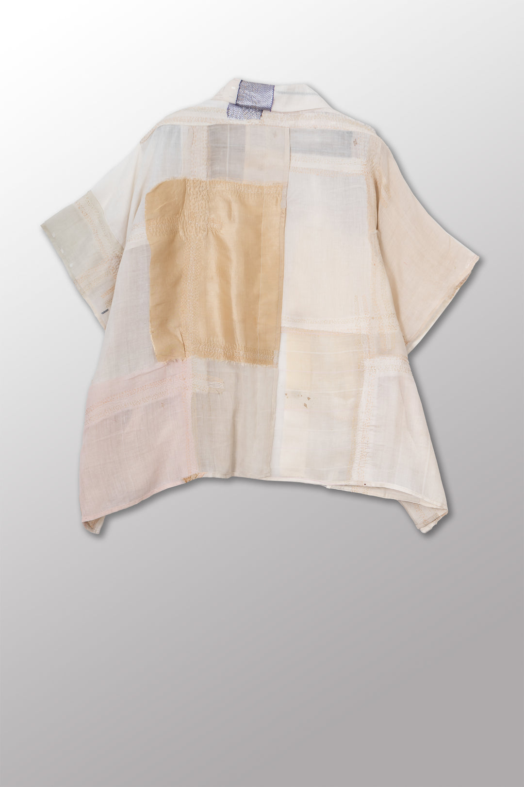 MOSAIC TILE PATCH KANTHA PONCHO TOP - mt1568-ivy -