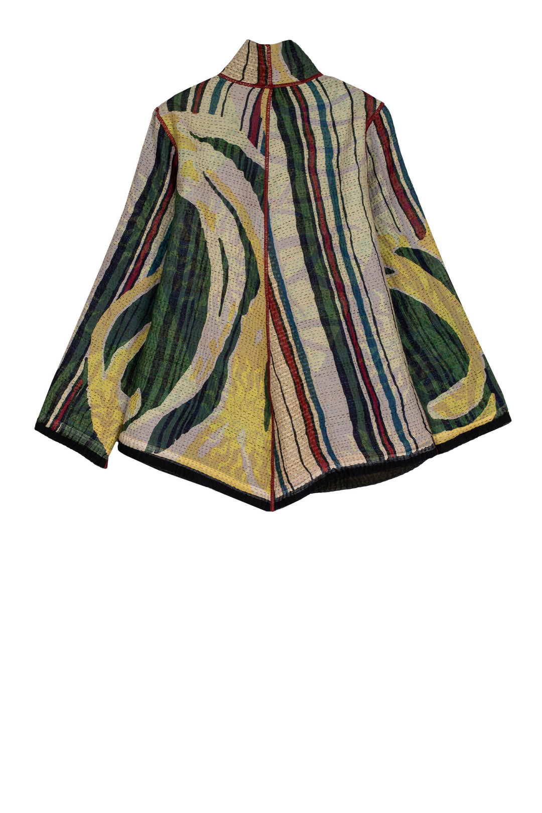 STRIPE AND BENDS KANTHA WING COLLAR JACKET - sb4013-grn -